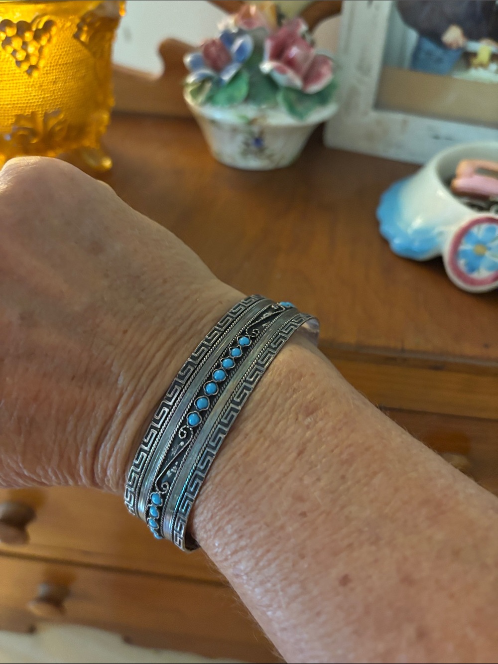 Sterling Silver Turquoise Accent Cuff Bracelet - Women Jewelry